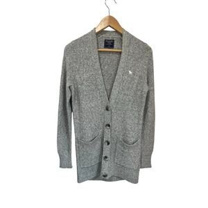 Abercrombie Fitch Gray Preppy Academia Button Front Long Cardigan Sweater Size S